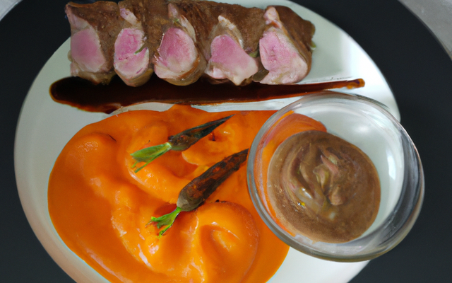 Duo de magret de canard et son espuma de carottes pimentées