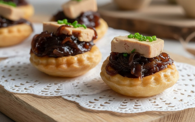 Mini-tartelettes au foie gras et au confit d'oignons