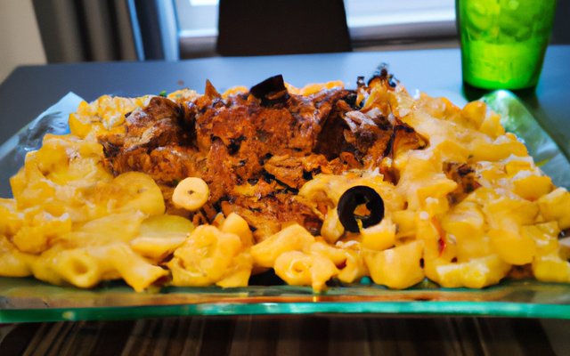 Gratin de macaroni, hachis de bœuf et petits légumes