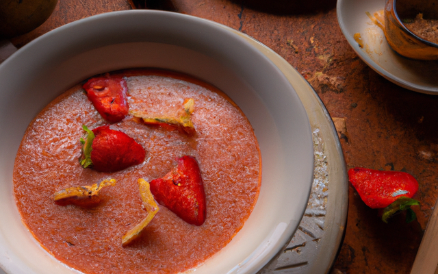 Soupe de fraises Gariguette et sa tuile aux amandes
