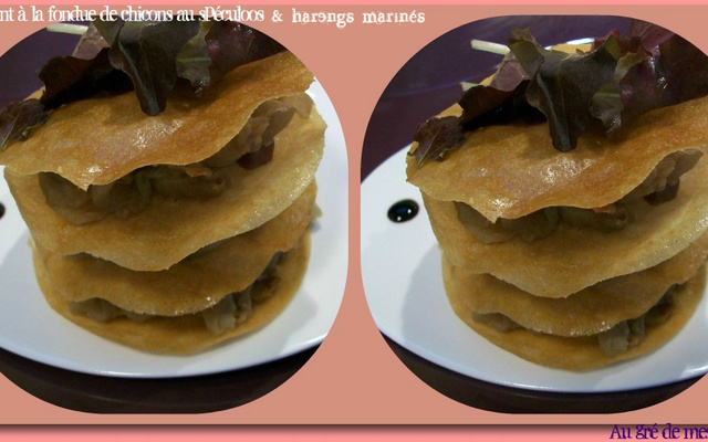 Croustillant à la fondue de chicons au spéculoos et harengs marinés