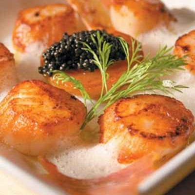 Coquilles St Jacques au Xagarno, copeaux de jambon de Bayonne