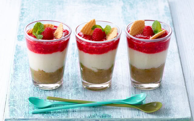 Verrines fraîcheur de Floraline, rhubarbe et framboises