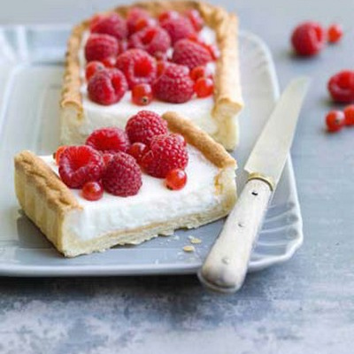 Tarte au fromage blanc et framboises.