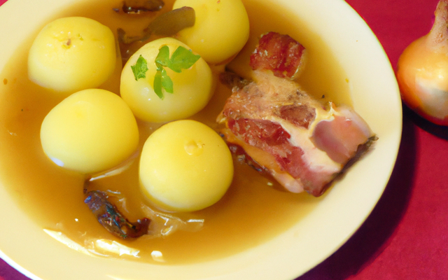 Pommes de terre ratte aux lardons et jus de bouillon