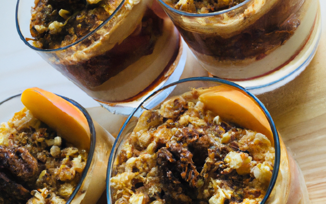 Verrine à la crème au nutella et crumble de spéculoos aux pêches