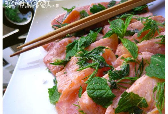 Saumon façon sashimis à l'aneth et à la menthe