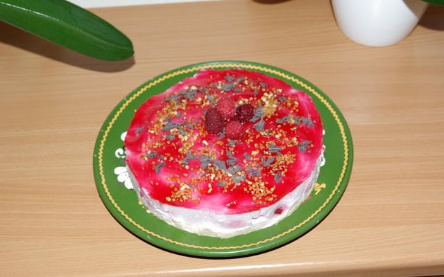Bavarois aux framboises sur dacquoise noix de coco