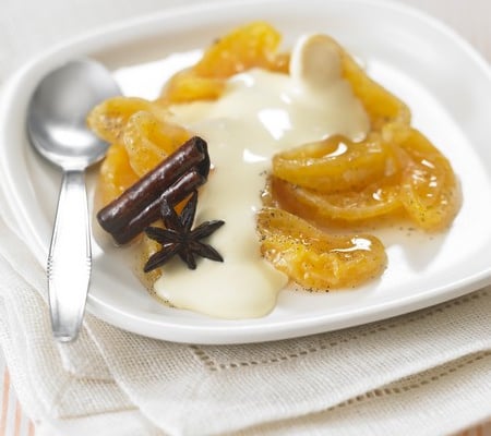 Clémentines de Corse au sirop épicé, sabayon au Floc de Gascogne blanc