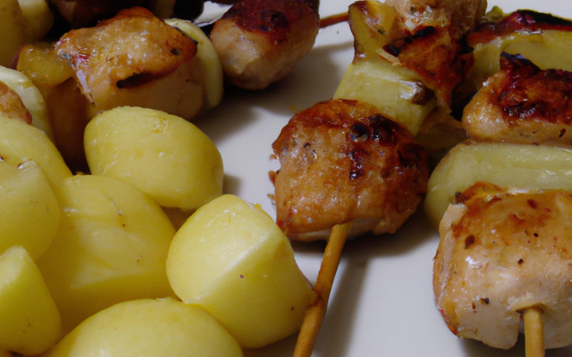 Brochettes de volaille et pommes au cidre
