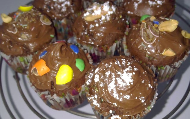 Cupcakes au chocolat-cerise et cœur de Nutella