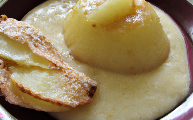 Craquant de crème prise à la jonquille poêlée de pommes, de poires, de coing, crème glacée confiture de lait