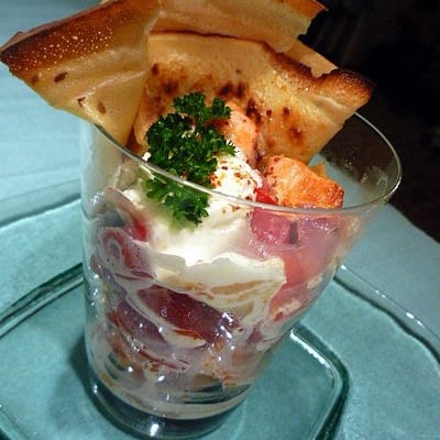 Verrine de crêpe au saumon façon basquaise