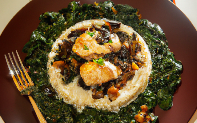 Chapon Fermier d'auvergne Label Rouge simplement rôti, florentine d'épinards aux raisins et aux pignons de pins, émulsion de riz basmati au lait de coco