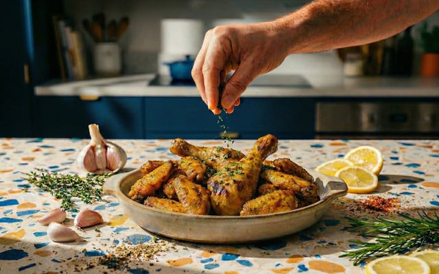 Cuisse et ailes de poulet rôties