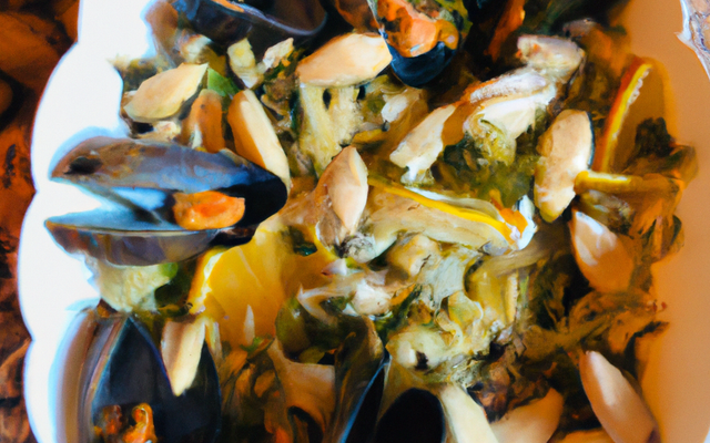 Salade de la mer : amandes, ail, surimis et moules