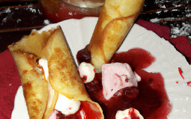 Cornets de crêpes et chantilly et confiture de framboise