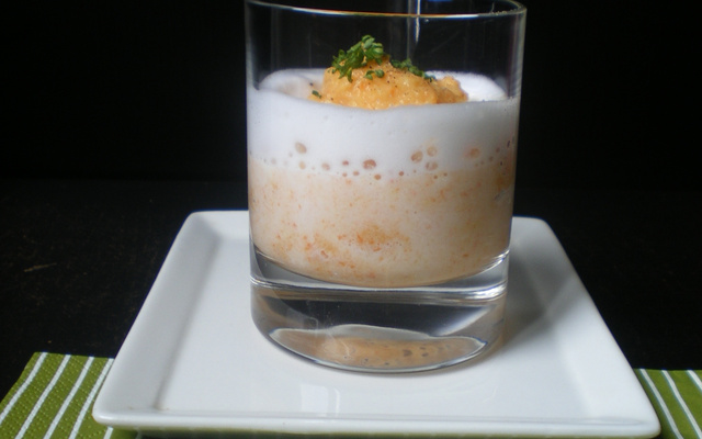 Purée déstructurée céleri/carotte/pomme de terre à la crème d'oignon