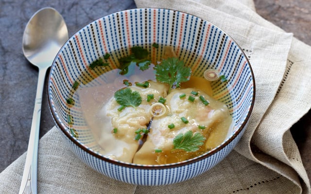 Ravioles de gambas à la vapeur