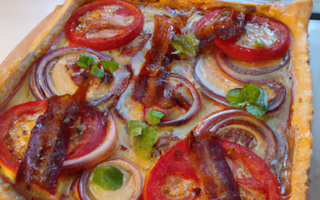 Tarte chèvre bacon oignon poivron tomate