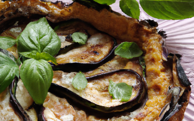 Tarte aubergine parfumée à l' Amande, Basilic et Parmesan