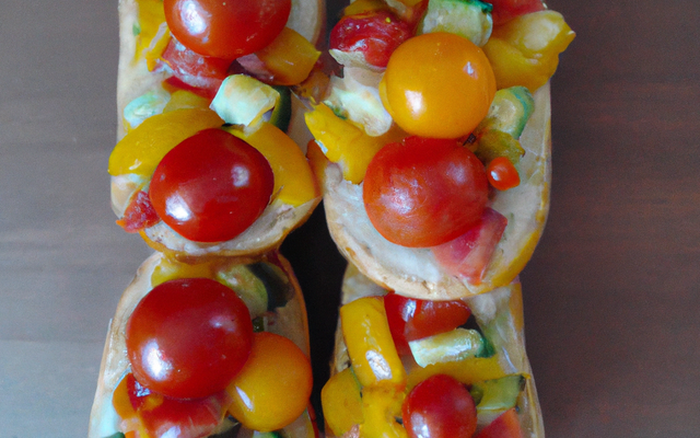 Brushetta fraîcheur : concombre, melon, tomates cerises et paprika