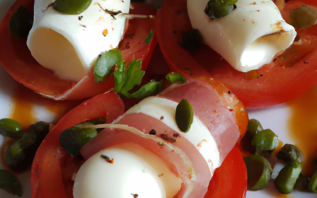 Tomates à la mozzarella et aux lardons