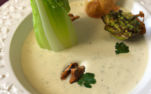 Velouté d'endives et nuage de roquefort aux noix