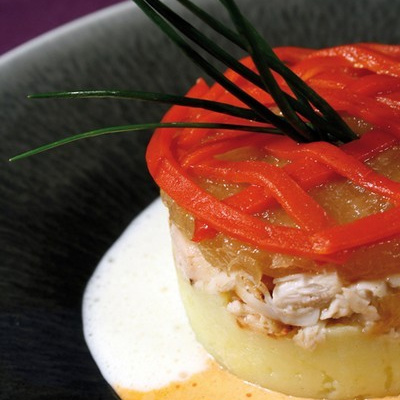 Parmentier de poulet fermier des Landes, Piquillos POMPOM