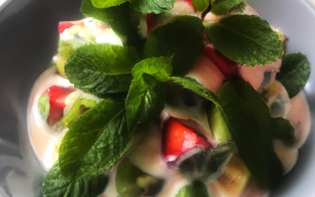 Salade de fruits à la menthe et sa crème anglaise