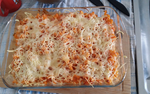 Gratin de pâtes aux lardons & à la mozzarella