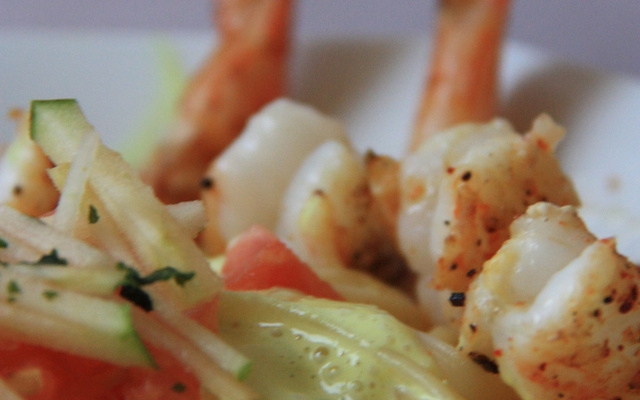 Linguine et gambas rôties aux épices