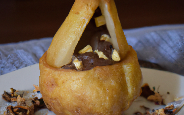 Poire en croûte fourrée à la crème de noisette et au chocolat amer