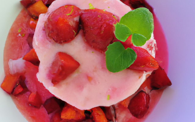 Tartare de fraise au sirop de persil, glace coco