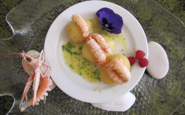 Langoustines au curry sur pomme princesse amandine fondantes
