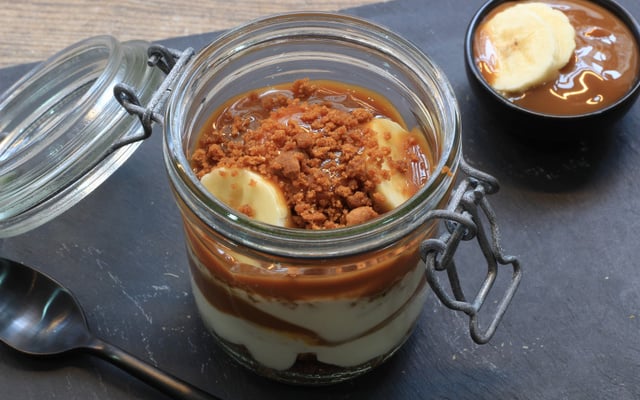Bocal à la banane, spéculoos et confiture de lait