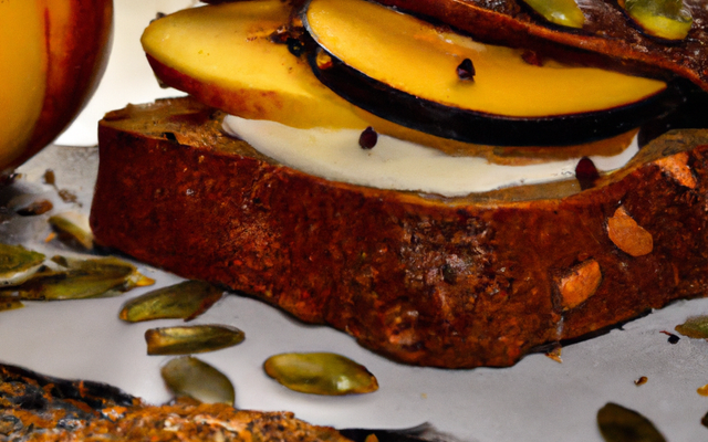 Sandwich danois sucré aux épices , fruits secs, pomme et sa glace à la nougatine croquante aux graines de courge et tournesol