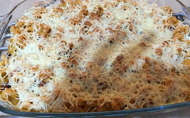 Gratin de pâtes lardons-mozzarella