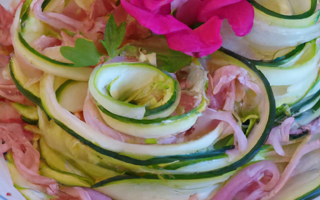 Salade rose de lamelles de courgettes
