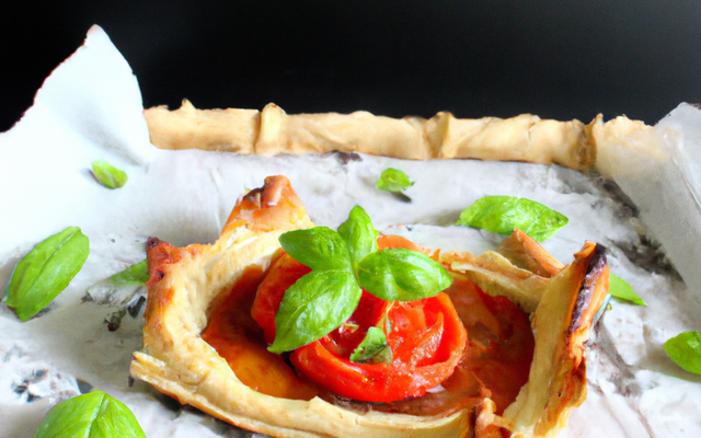 Tarte aux tomates, basilic et Cabécou du Périgord sur pâte feuilletée