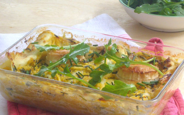 Lasagnes à la courge longue de Nice, roquefort et chèvre