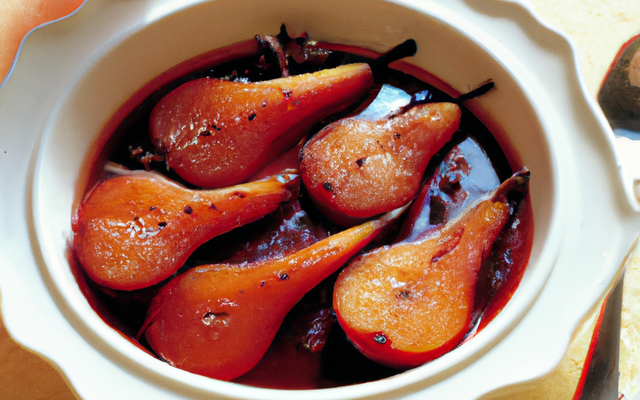 Poires pochées au vin rouge aux épices