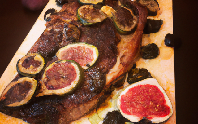 Côte de bœuf aux figues, aux poires et aux raisins