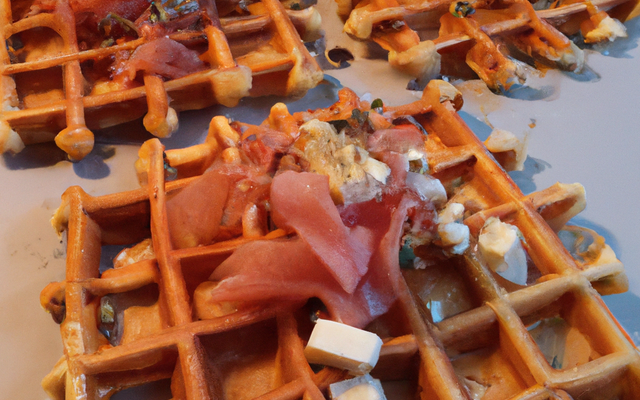 Gaufres salées saumon et chèvre et lardons bâtonnets de fromage