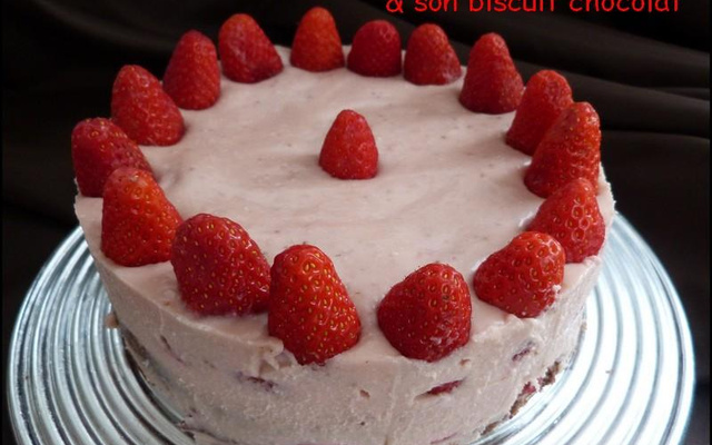Gâteau truffé à la fraise et son biscuit au chocolat