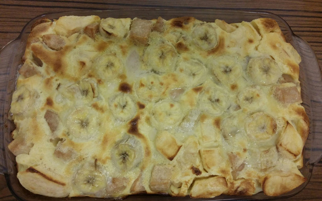 Clafoutis pomme, banane aux pépites de chocolat