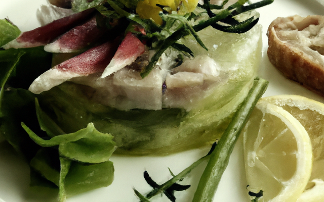 Rillettes de hareng et jambon de la Manche, beurre de citron vert, salicornes et jeunes pousses