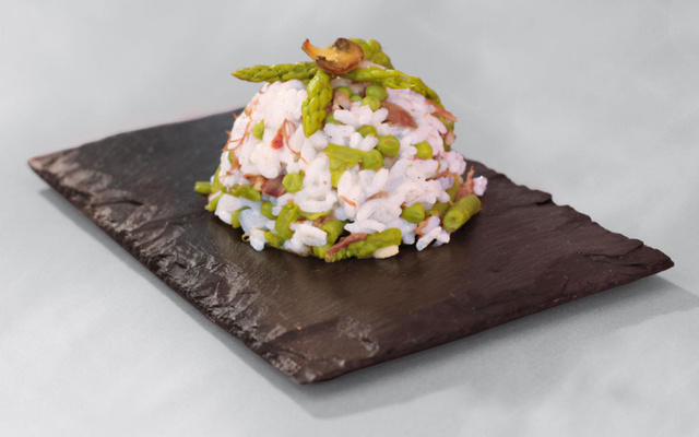 Risotto au canard confit et légumes verts