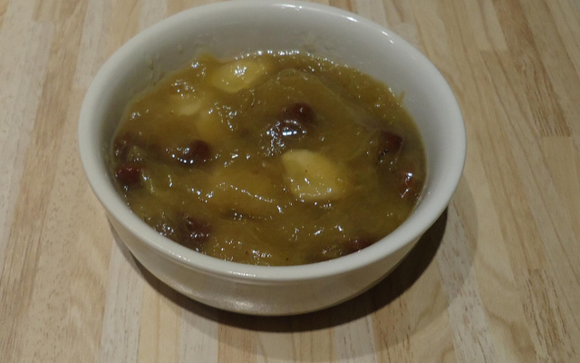 Confiture rhubarbe, banane et raisin sec