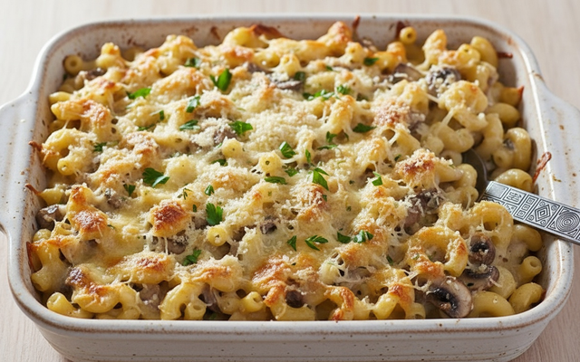 Gratin de coquillettes aux champignons